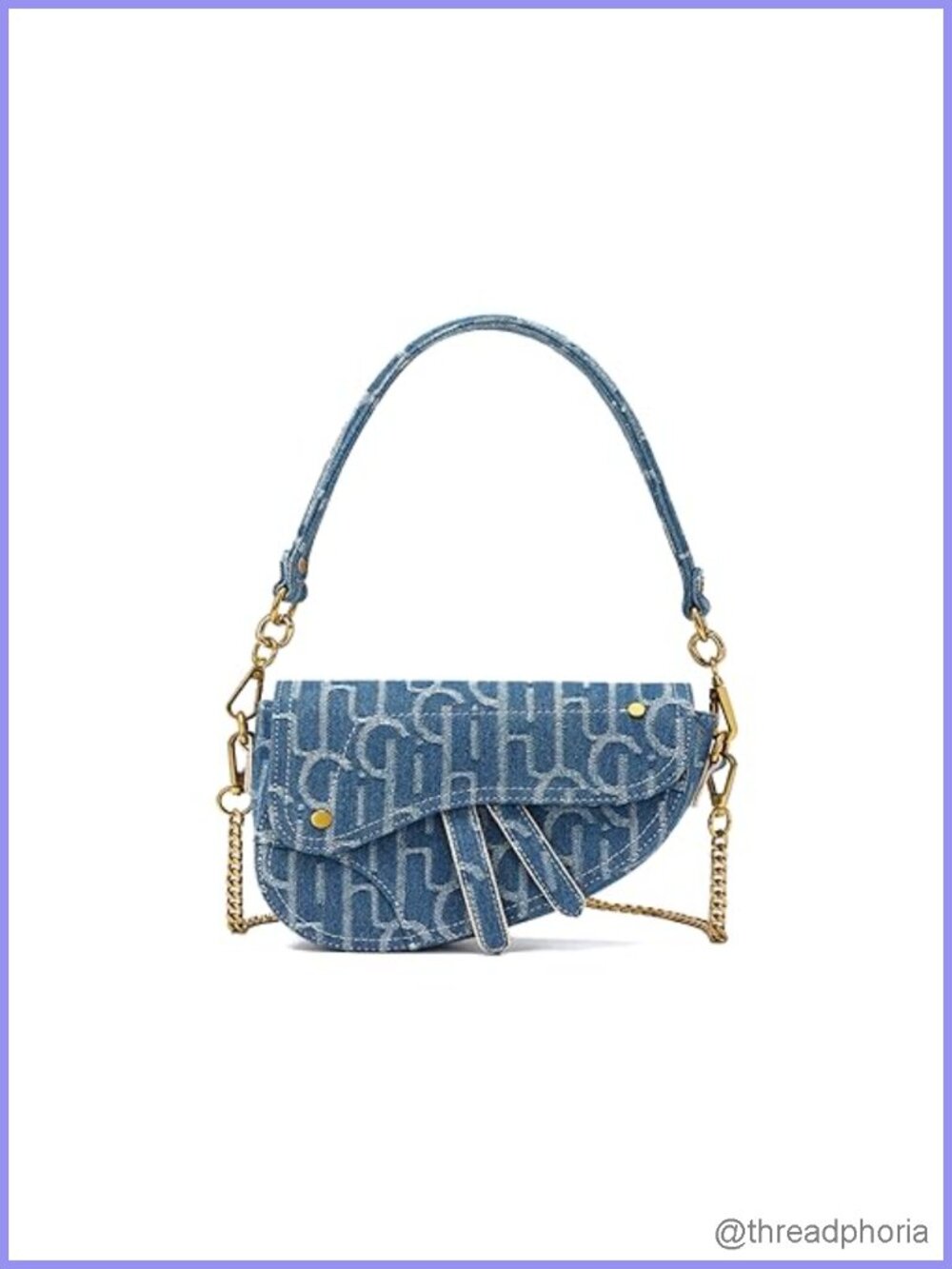 Denim Saddle Bag Clutch Crossbody Shoulder Handbag with Adjustable Strap